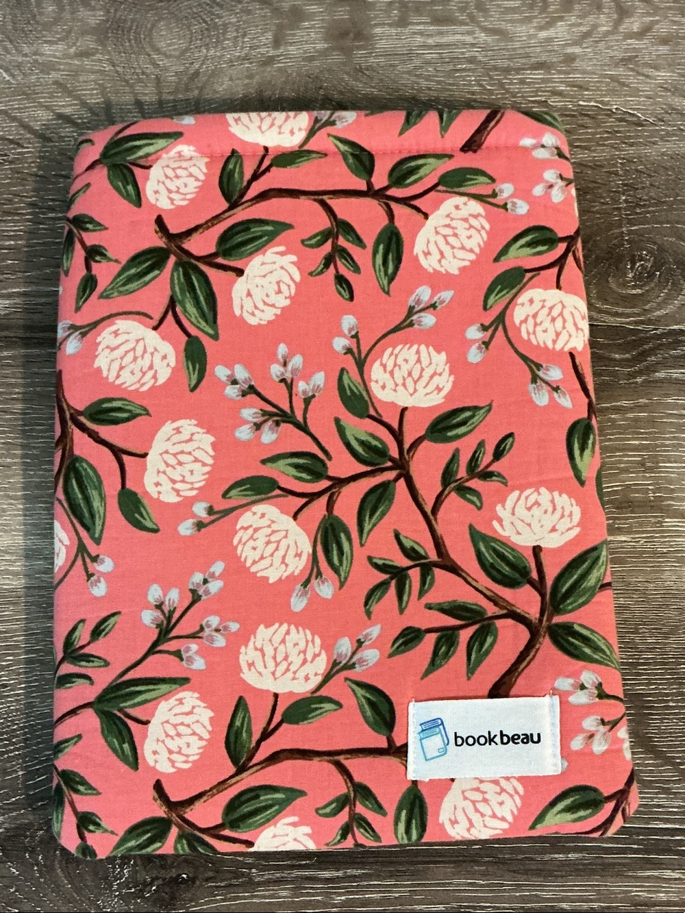 book beau Coral Pink Floral Fabric Book Sleeve Storage Lined 7.75x10.25 EUC
